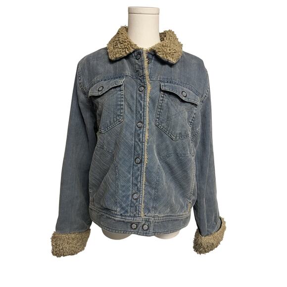 Vintage American Eagle Corduroy Jacket Sherpa Lined Y2K Blue Snap Buttons Sz XL - Picture 1 of 13